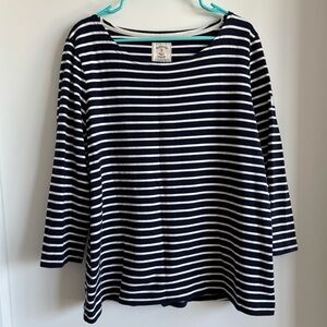 Joules Navy and White Striped Three- Quarter Sleeve Top